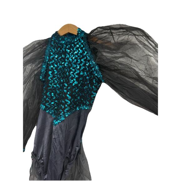 Vintage Costume Gallery Black Mesh Green Sequins Showgirl Jazz Leotard Adult M - Picture 6 of 9